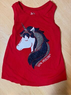 Justice Red Tank Top with Glitter Unicorn Graphic